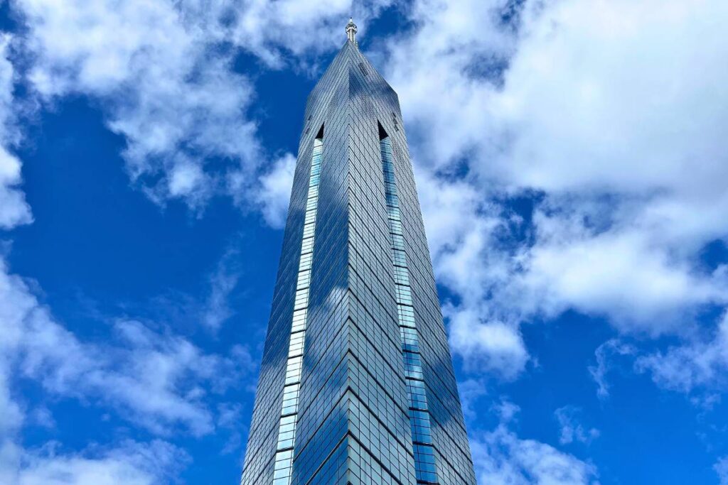 Close up photo of Fukuoka Tower.