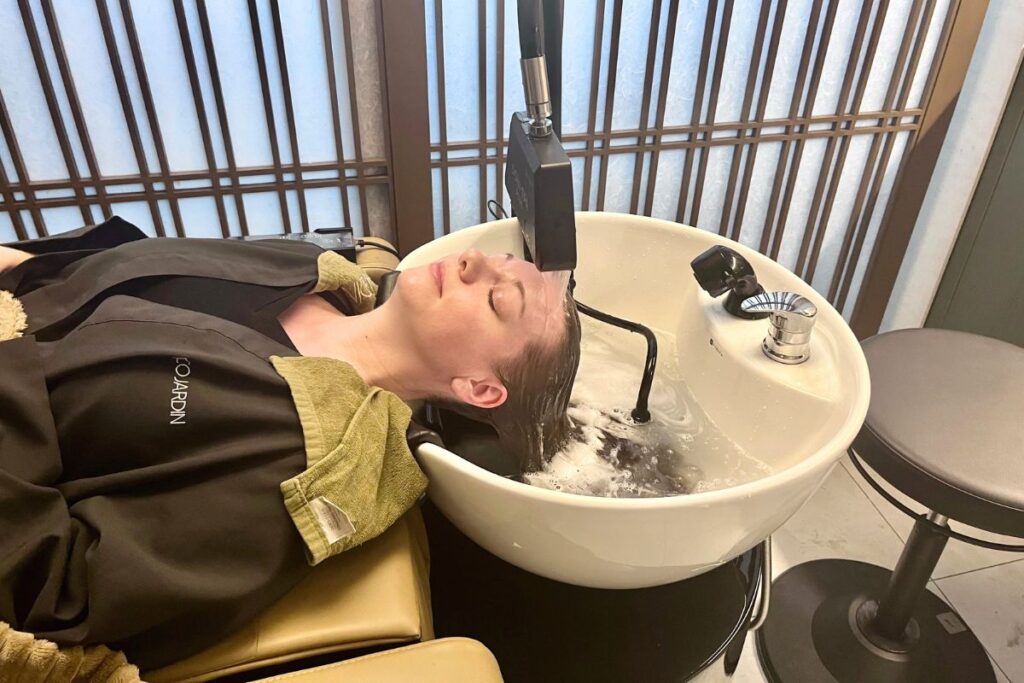 Krysti at a head spa in Seoul