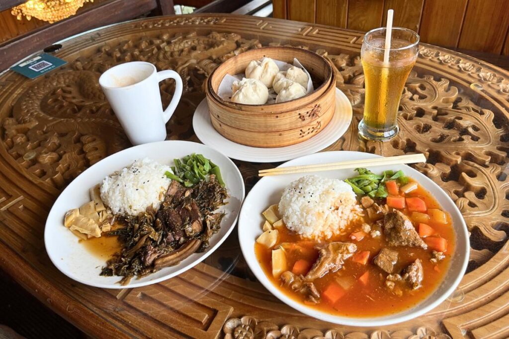 A variety of local Taiwanese food at a tea house in Jiufen.