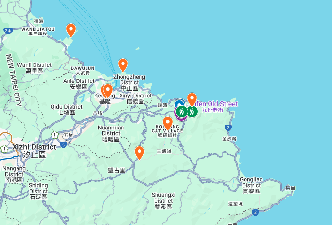 Map of all the destinations mentioned in this guide on the best things to do in Jiufen.