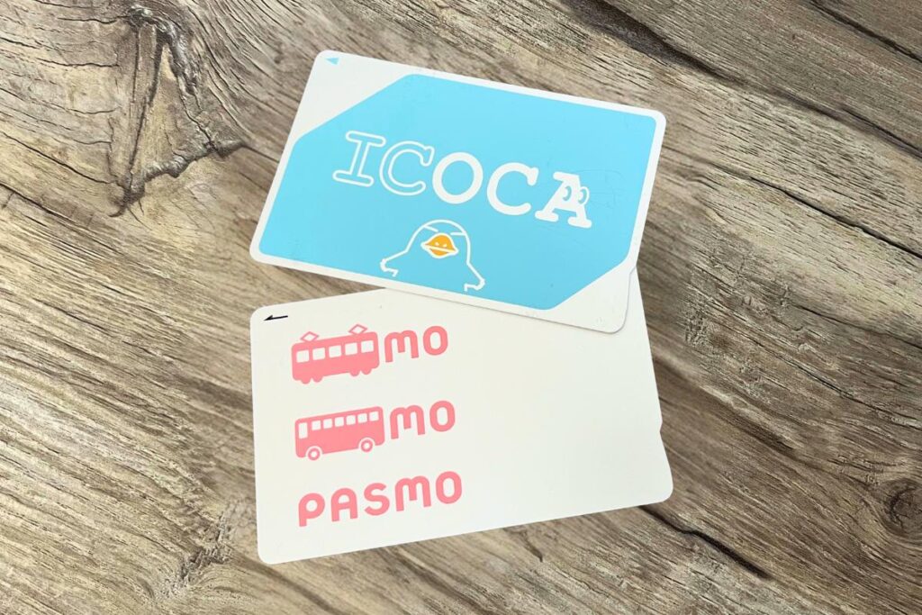 A close up of the Pasmo and ICOCA IC cards
