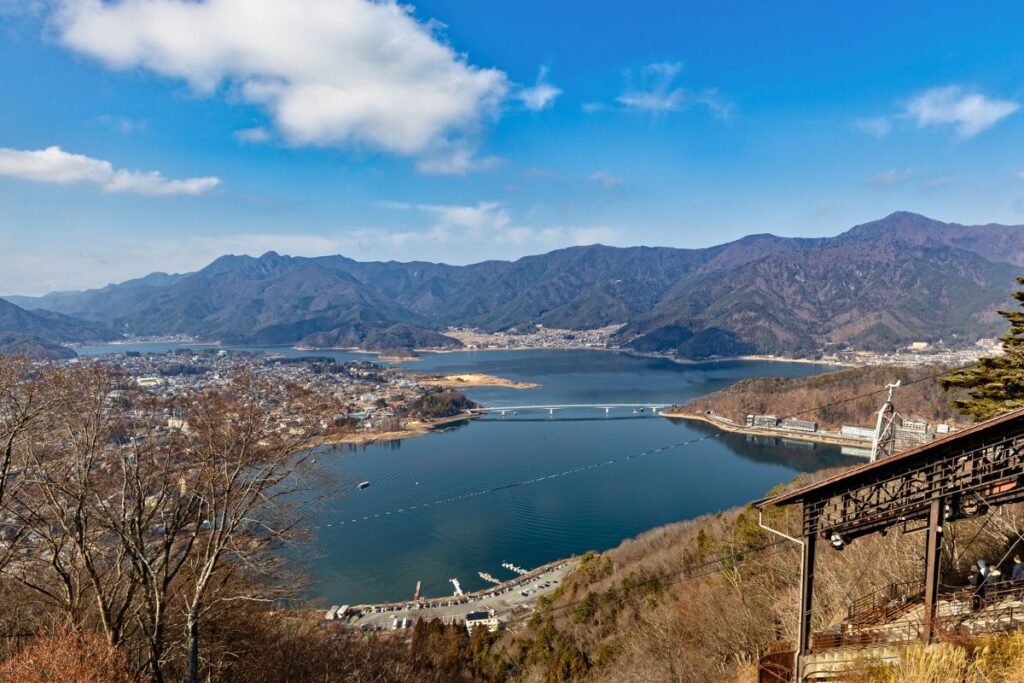 View overlooking the shoreline of Lake Kawaguchi.